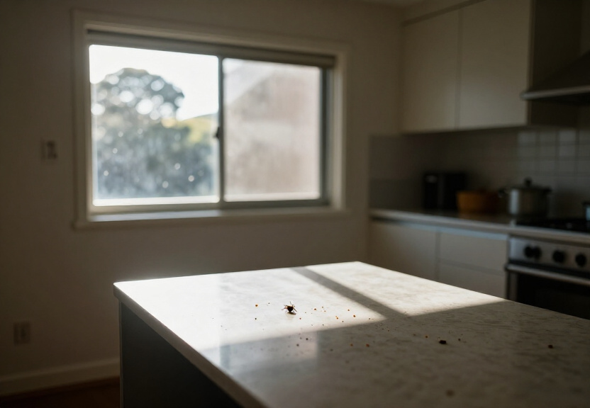 Silverfish and spider webs in a damp Coogee bathroom